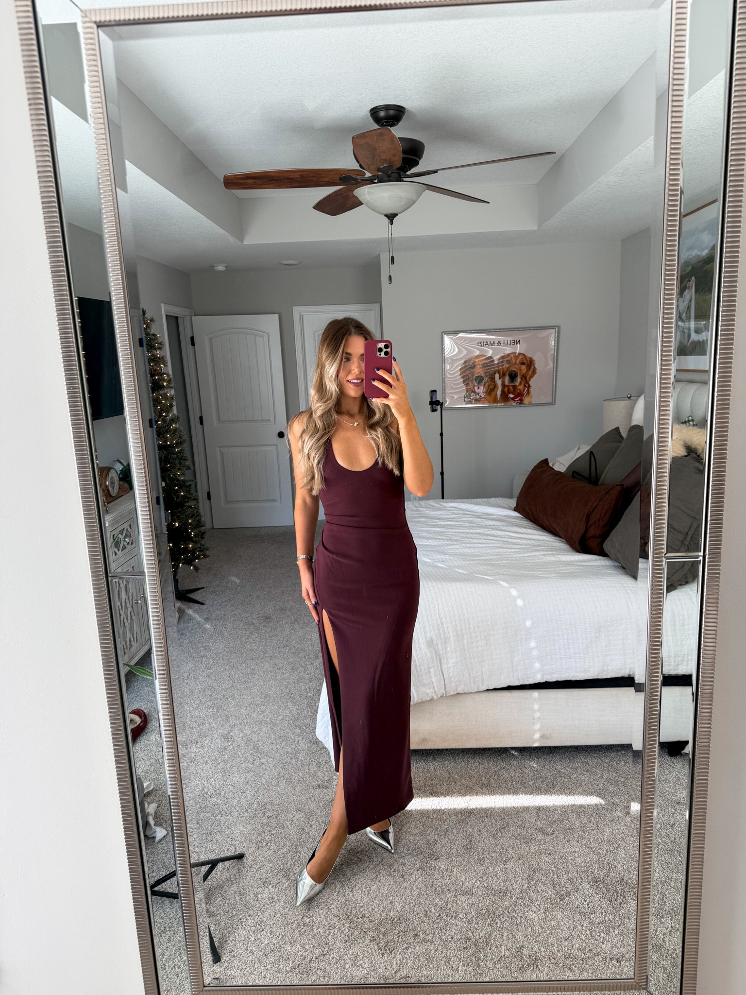 size 4 in dress - perfect for a holiday party or winter wedding guest! pair with a fur cot ♥️ my shoes are last season so linking similar 

#LTKHoliday #LTKTall #LTKWedding