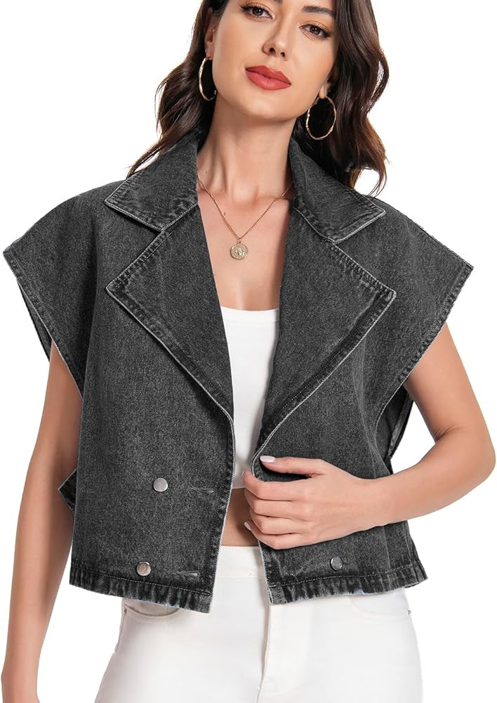 Mars Guard Women's Oversized Denim Vest Jean Cropped Casual Lightweight Jacket,Perfect for Spring... | Amazon (US)