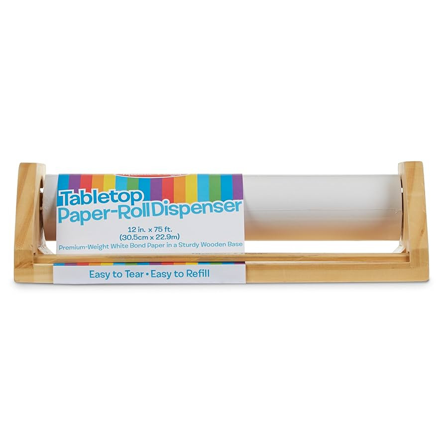 Melissa & Doug Wooden Tabletop Paper Roll Dispenser with White Bond Paper (12 inches x 75 feet) | Amazon (US)