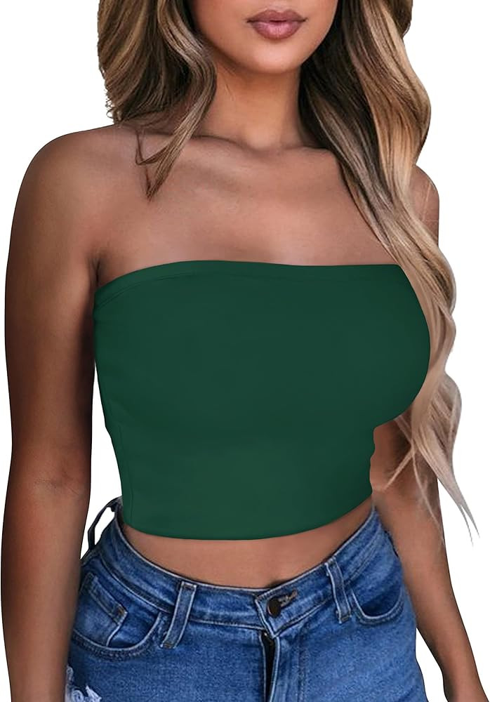 Summer Tube Tops Basic Crop Tops for Women Strapless Tank Casual Tunics Sexy Short Shirts | Amazon (US)