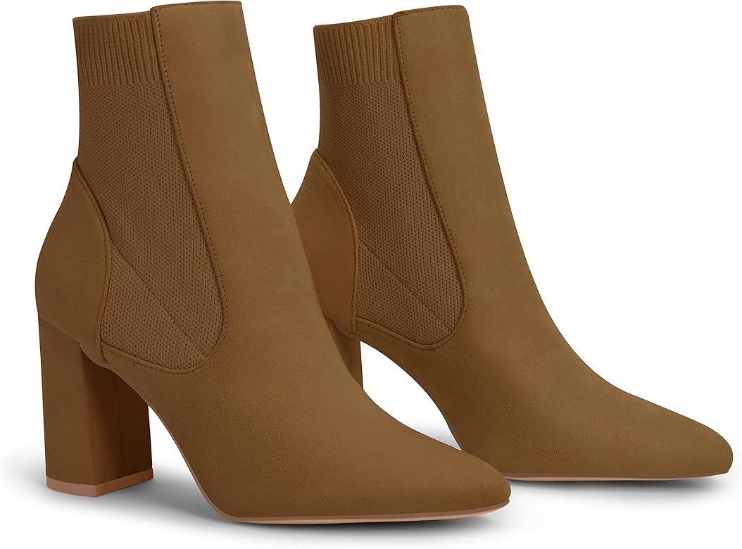 Women's Chunky Block High Heel Ankle Boots Pointed Toe Elastic Gore Comfortable Cowboy Western Su... | Amazon (US)