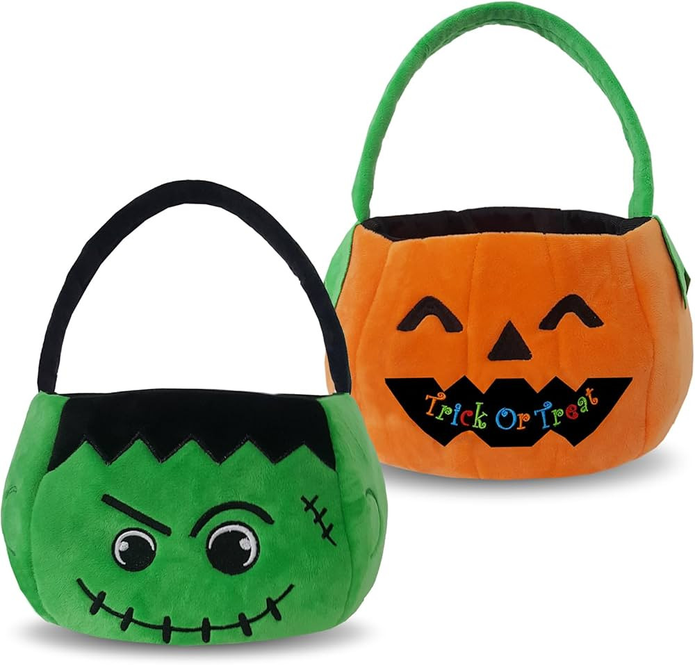 Set of 2pcs, Dia 11",Halloween Plush Pumpkin and Hulk Baskets Trick or Treat Bags Halloween Candy... | Amazon (US)