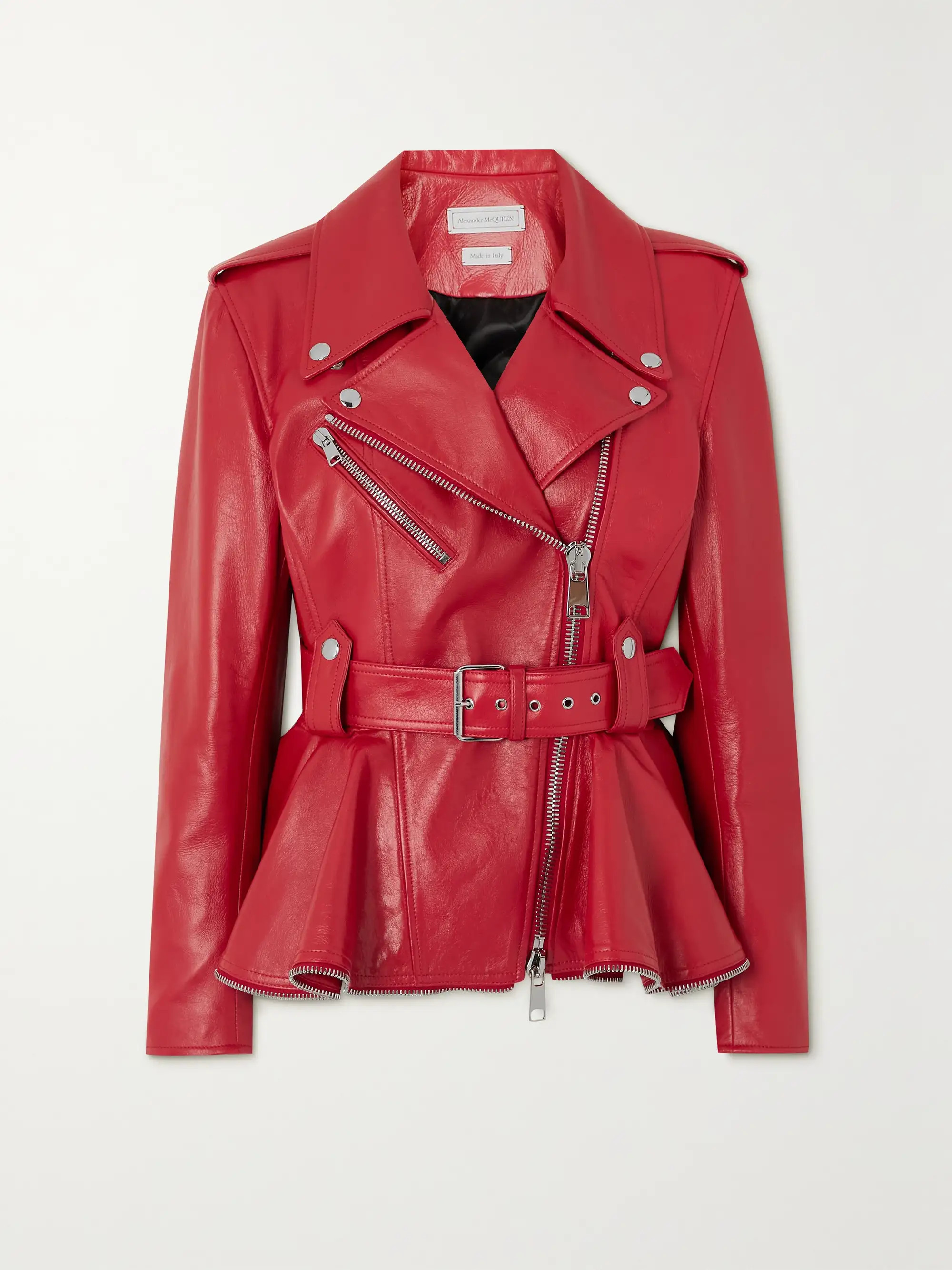 Belted zip-detailed leather peplum biker jacket | NET-A-PORTER (US)