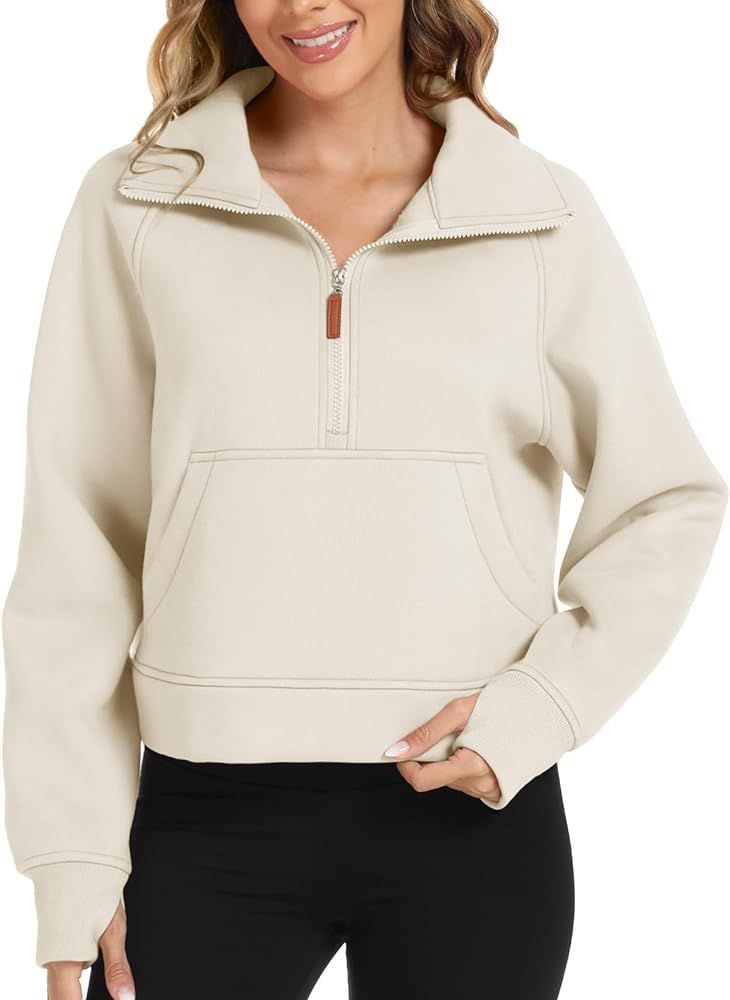 POGTMM Womens Half Zip Cropped Sweatshirt Fleece Quarter Zip Pullover Hoodie Sweater Winter Cloth... | Amazon (US)