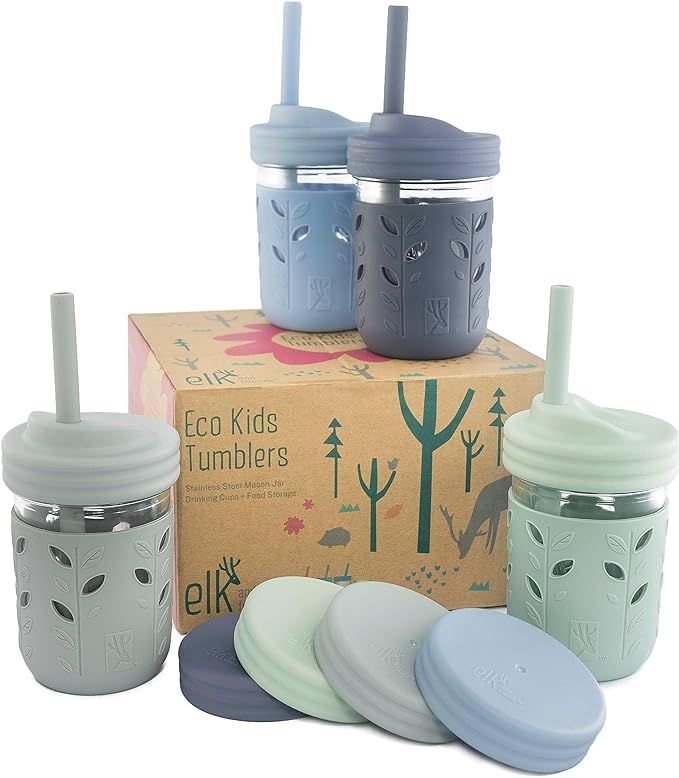 Elk and Friends Kids & Toddler Cups | The Original Glass Mason jars 8 oz with Silicone Straws wit... | Amazon (US)