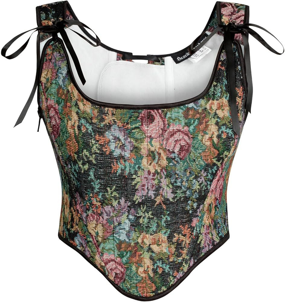 Scarlet Darkness Corset Tops for Women Renaissance Floral Overbust Boned Bustier Bodice | Amazon (US)