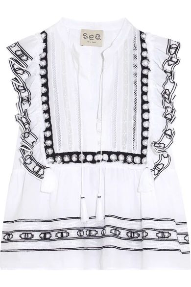 Ruffled crochet-trimmed cotton-voile blouse | NET-A-PORTER (UK & EU)