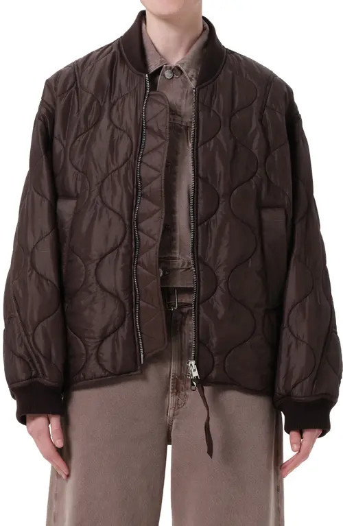 AGOLDE Isla Onion Quilted Bomber Jacket in Bourbon Dk Chocolate Brown at Nordstrom, Size Medium | Nordstrom
