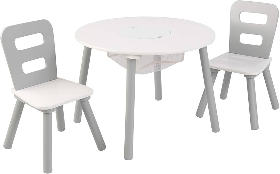 KidKraft Wooden Round Table & 2 Chair Set with Center Mesh Storage, Kids Furniture, Gray & White,... | Amazon (US)