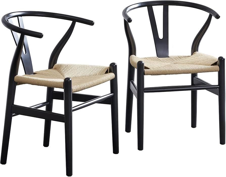 Farini Dining Room Chairs Wishbone Rattan Chair Solid Wood Armchairs Y Shaped Backrest Hemp Seat ... | Amazon (US)