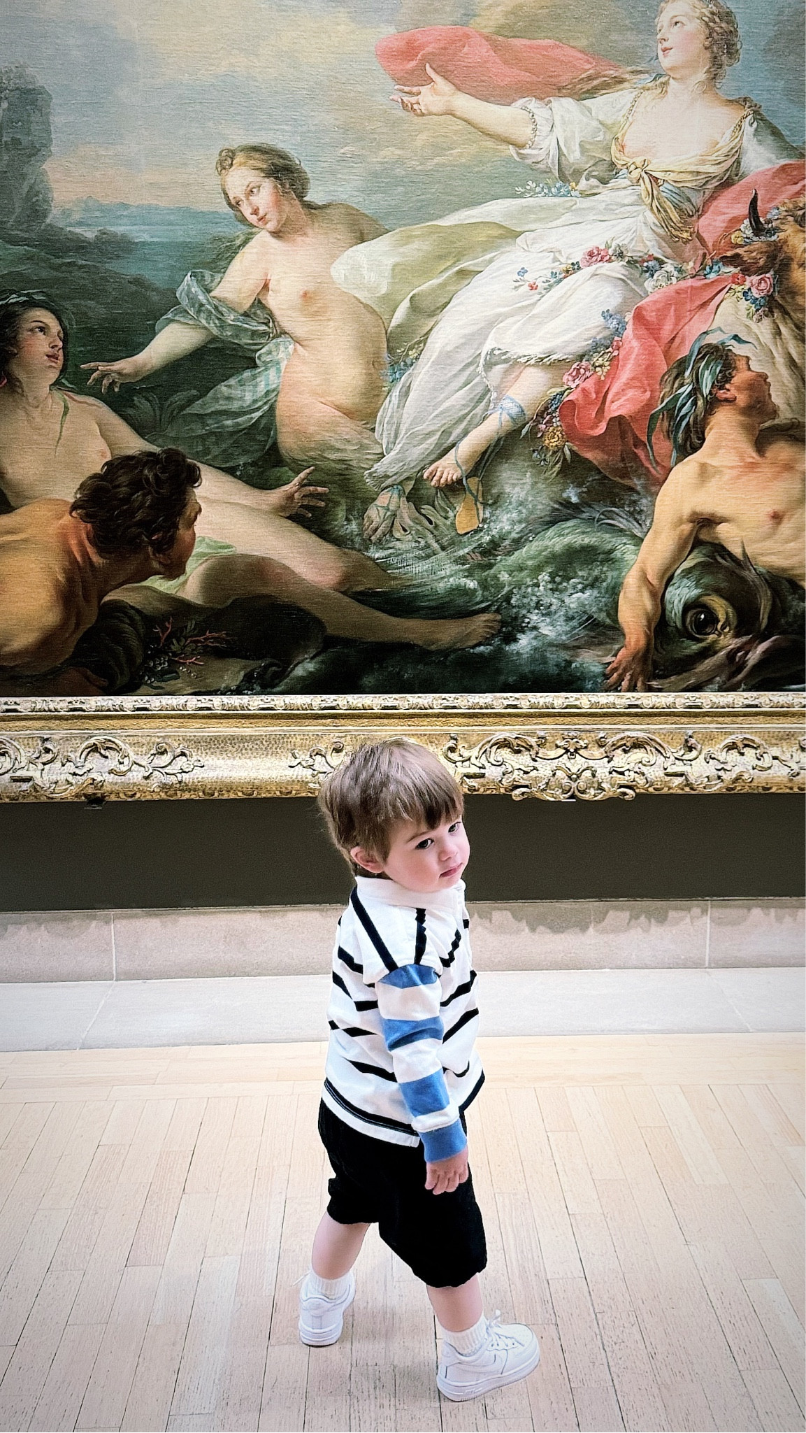 Museum chic toddler boy outfit 🖼️ P is wearing a striped long sleeve polo from gap, black shorts from old navy, and kids white air force ones.

#LTKshoecrush #LTKkids #LTKfindsunder50