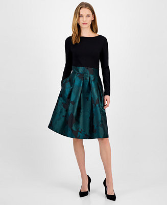 Women's Serenity Jacquard Mixed-Media Boat-Neck Dress | Macy's