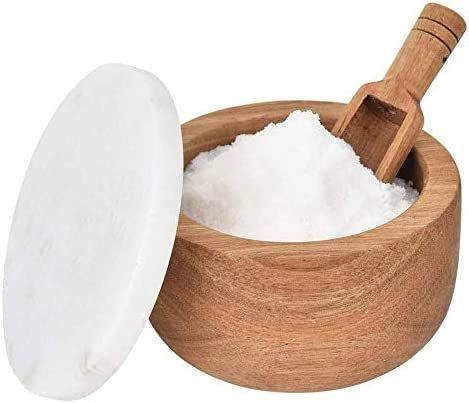 Marble Lid Salt Cellar Pinch Bowl Acacia Wood Container Salt Pig Spice Cooking Seasonings Keeper ... | Amazon (US)
