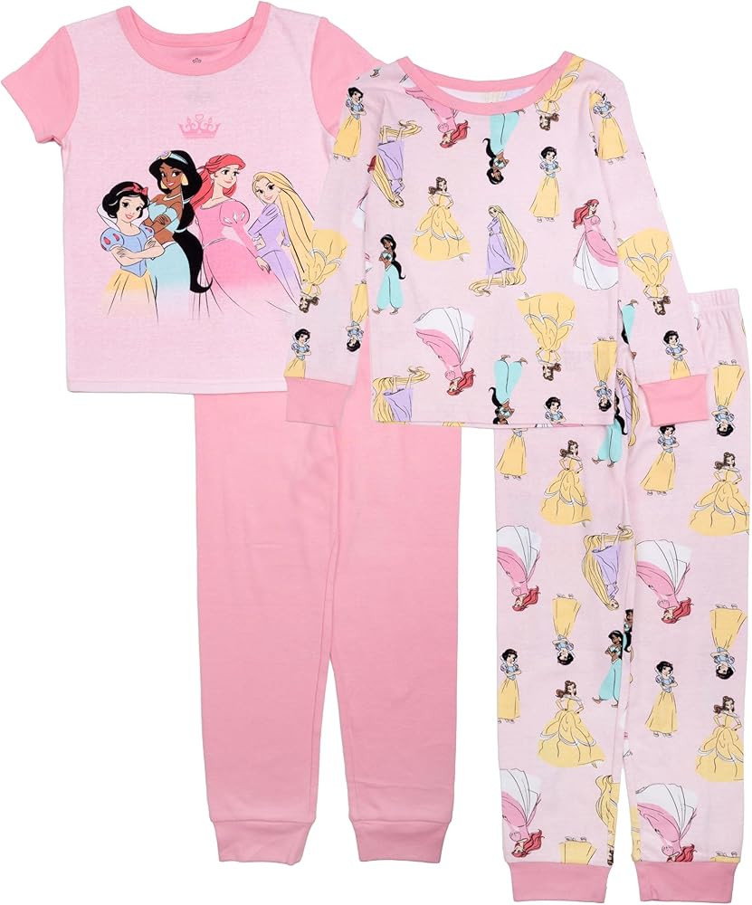 Disney Girls' 4-Piece Snug-fit Cotton Pajama Set, Soft & Cute for Kids | Amazon (US)