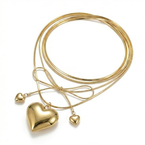 Chunky Heart Tie Necklace for Women,Wrap Choker with Heart Locket Pendant | Amazon (US)