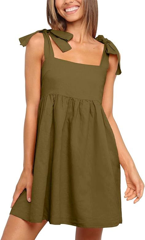 Clarisbelle Women Summer Tie Strap Sleeveless Beach Dress with Pockets | Amazon (US)