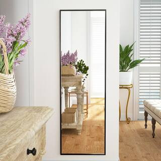 XRAMFY 50 in. H x 16 in. W Modern Rectangular Black Aluminum Alloy Framed Full Length Mirror Wall... | The Home Depot