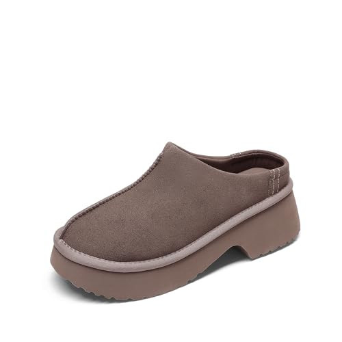 DREAM PAIRS Women's Platform Mules Faux Suede Slip on Memory Foam Non-Slip Lightweight Closed Toe Clogs Slippers Shoes,Size 8.5,Taupe,DWUMMU2507 | Amazon (US)