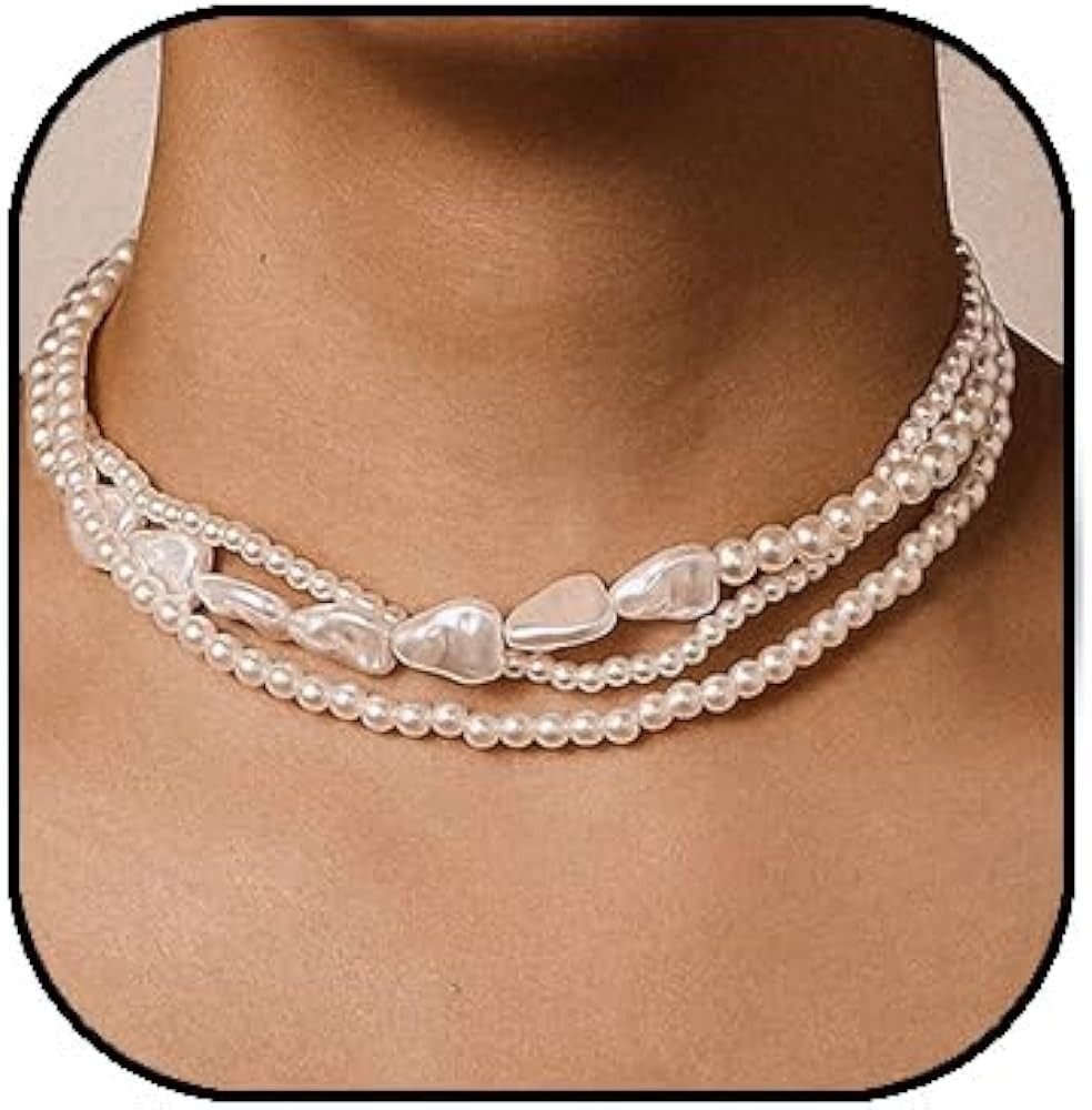 Pearl Choker Necklace for Women Layered Pearl Beaded Necklace Vintage Multilayer Pearl Necklace W... | Amazon (US)