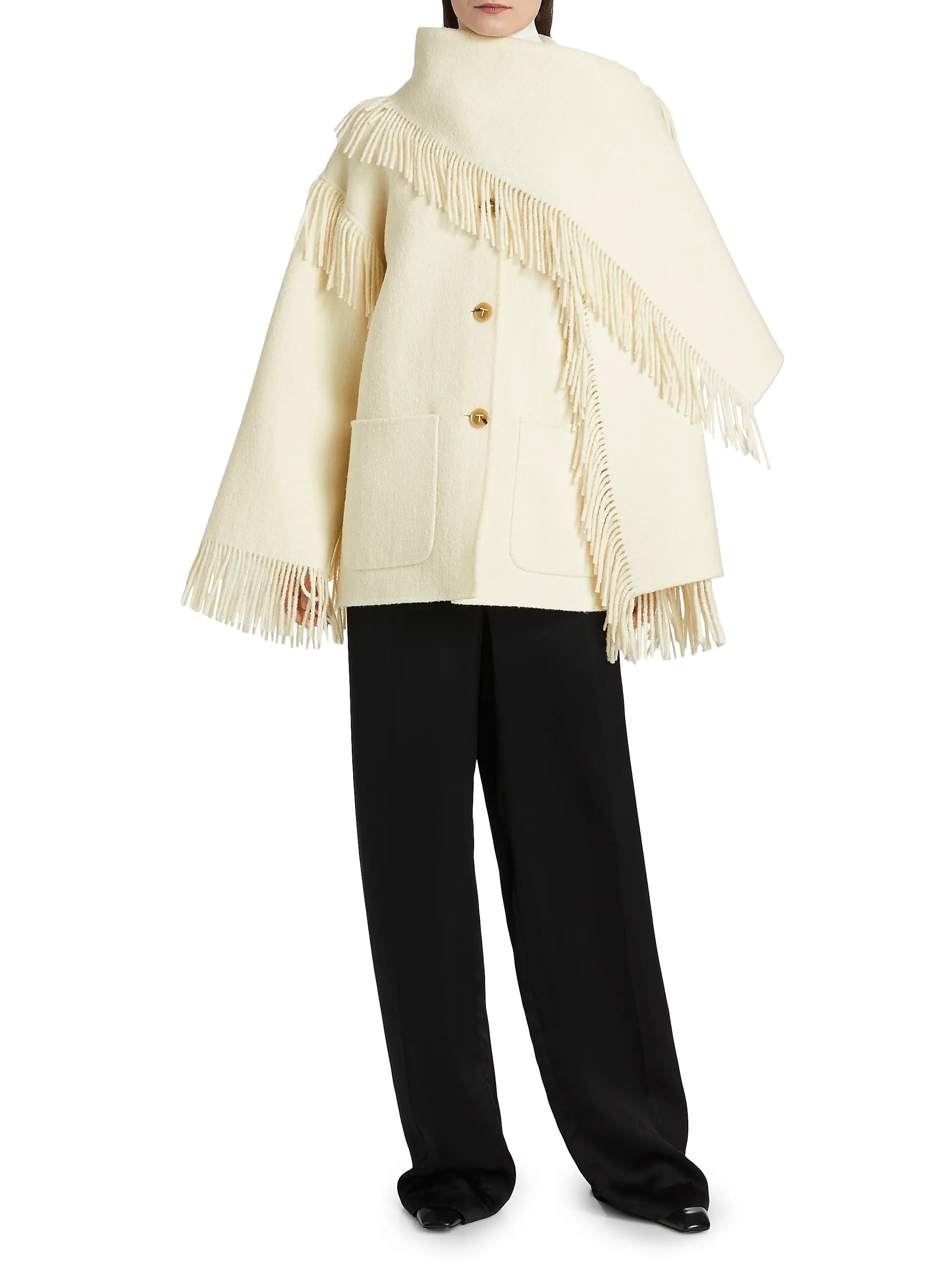 Toteme Fringed Scarf Wool-Blend Jacket | Saks Fifth Avenue | Saks Fifth Avenue