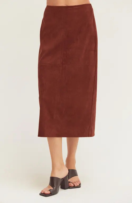 CRESCENT Faux Suede Pencil Midi Skirt in Brown at Nordstrom, Size Small | Nordstrom
