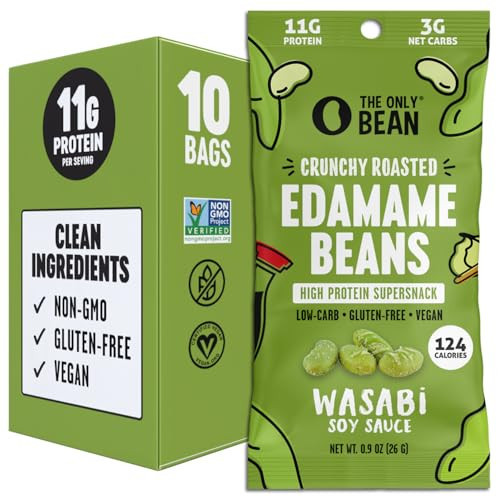 The Only Bean Crunchy Roasted Edamame Snacks (Wasabi Soy Sauce), Healthy High Protein Snacks, Low Carb, Keto Friendly, Gluten Free, Vegan, Lunch, Office, Adults and Kids, 0.9 Ounce (Pack of 10) | Amazon (US)