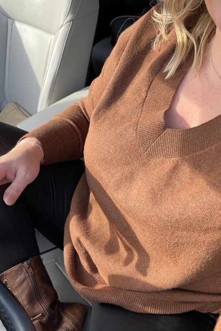 In my aunty pickup line era! 🤎 Love this simple fall outfit - faux leather leggings, lightweight neutral sweater and lace up boots. 🥾 

#LTKstyletip #LTKSeasonal #LTKsalealert