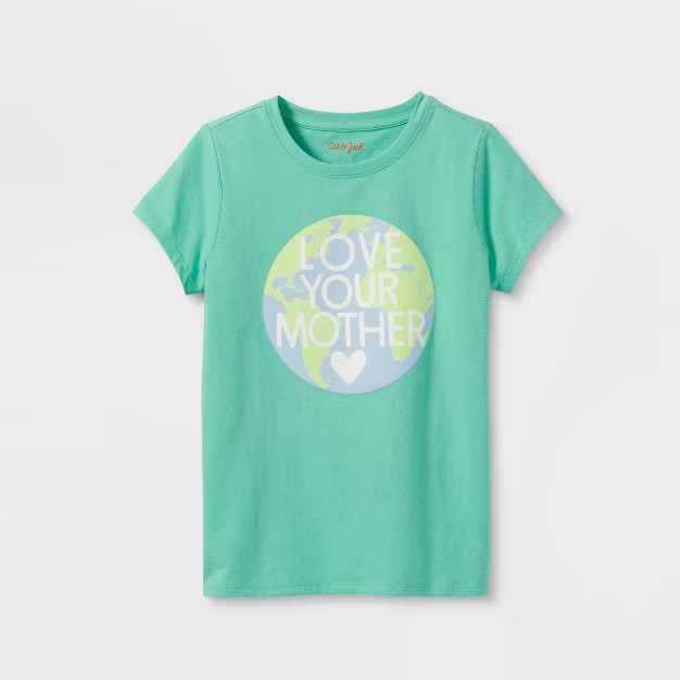 Girls' 'Love Your Mother' Short Sleeve Graphic T-Shirt - Cat & Jack™ Green | Target