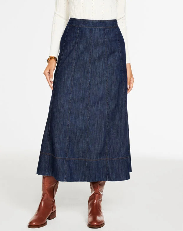 Denim Fit & Flare Skirt - Harbor Wash | Talbots