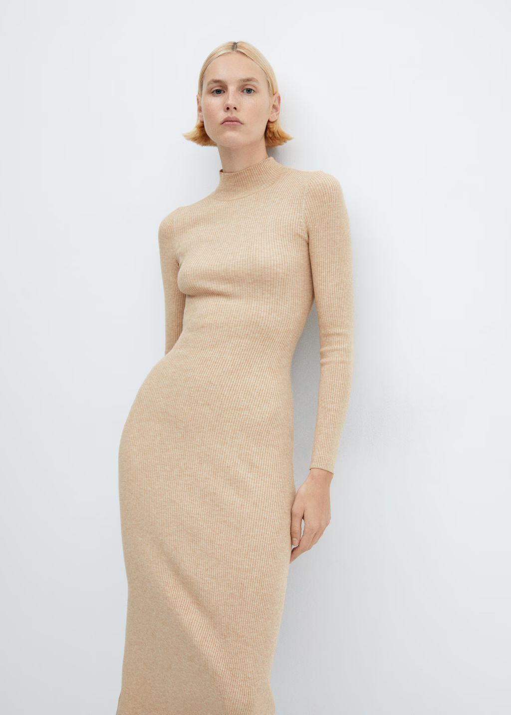 Perkins-neck ribbed dress - Woman | MANGO United Kingdom | MANGO (UK)