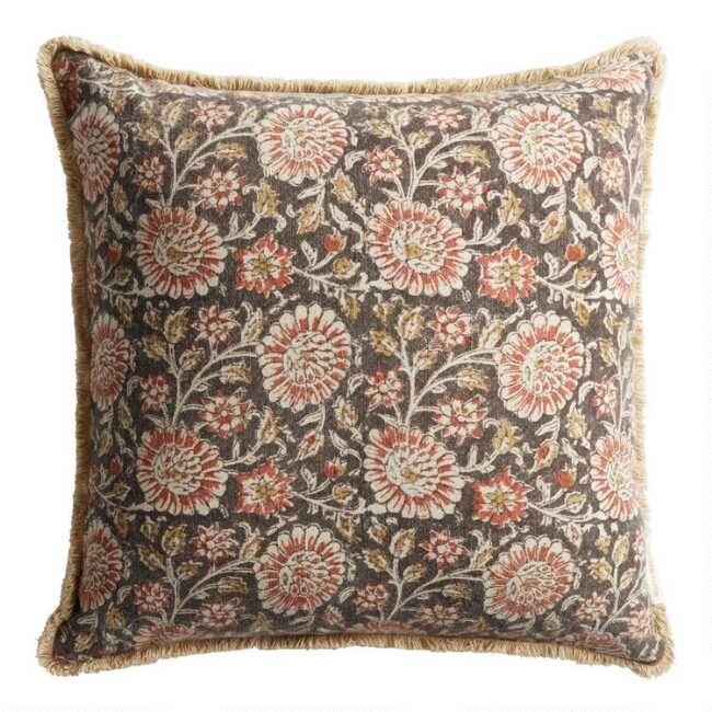 Black and Red Floral Block Print Jaipur Throw Pillow | World Market