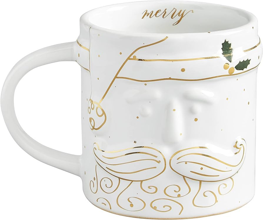 Mud Pie Gold Mus Pie White Santa Mug, 10 oz | Amazon (US)