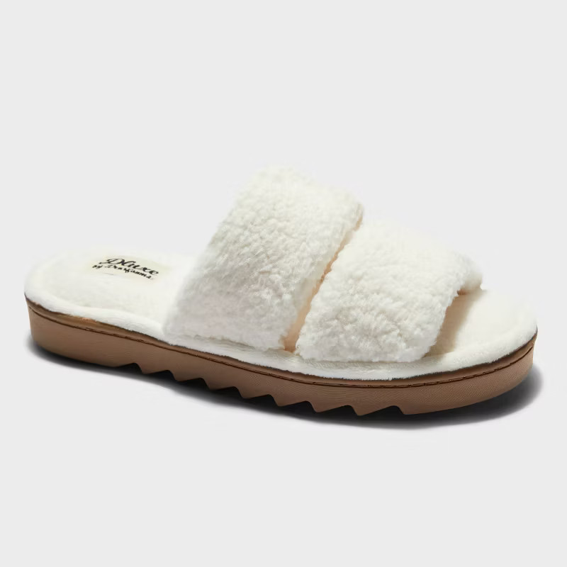 Women's dluxe by dearfoams Eliana Teddy Double Band Slide Slippers | Target