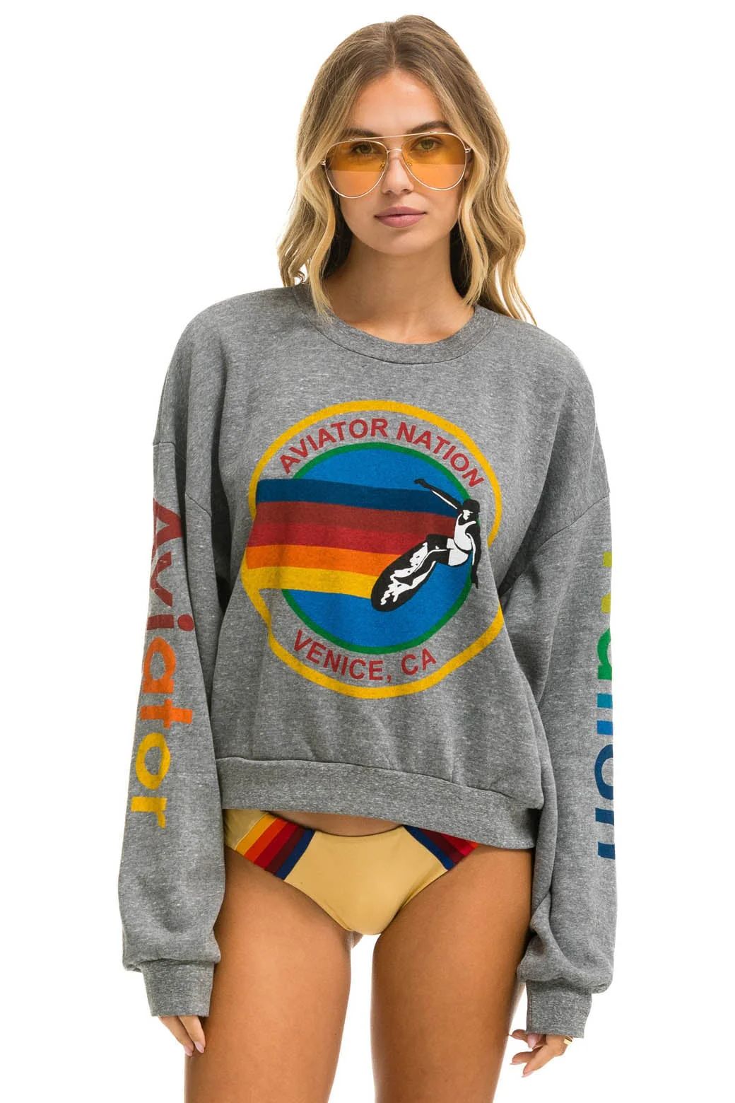 AVIATOR NATION RELAXED CREW SWEATSHIRT - HEATHER GREY | Aviator Nation