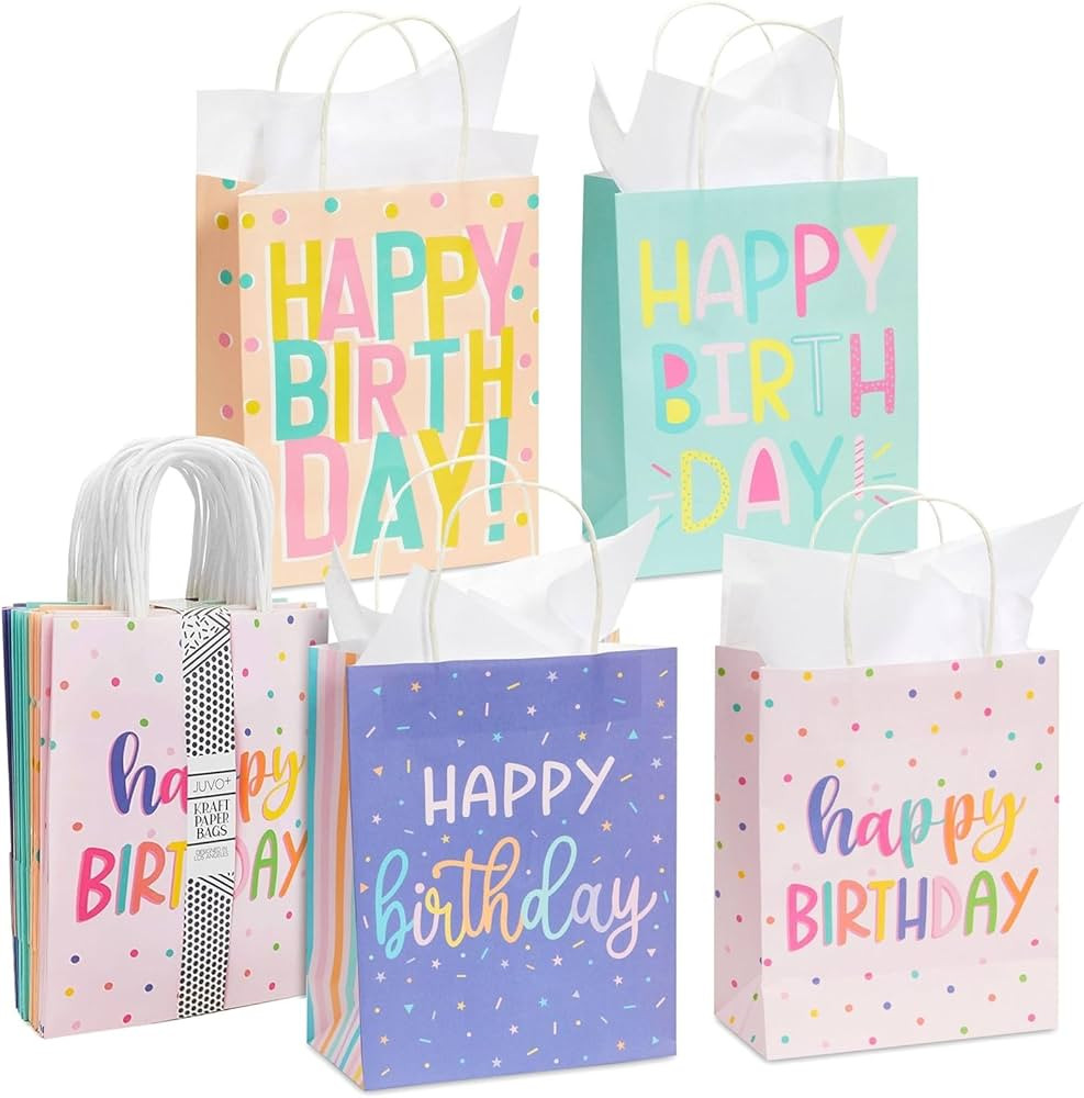 Sparkle and Bash 24 Pack 8 x 10 x 4 Inch Happy Birthday Gift Bags with Handles and 24 Sheets Whit... | Amazon (US)
