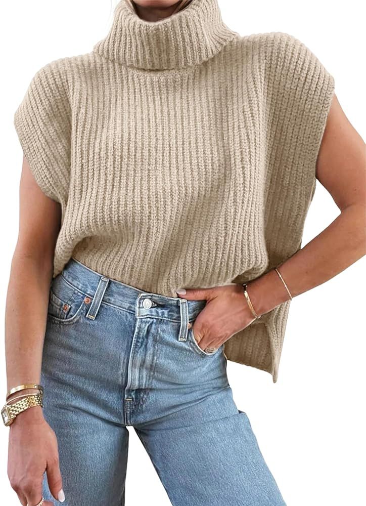 Aimiray Women's Casual Knitted Vest Turtleneck Sweater Tank Tops Sleeveless Elegant Knitwear | Amazon (US)