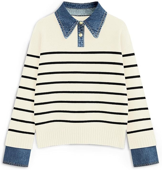 ETCYY Womens Oversized Sweater Cozy Fall Long Sleeve Button Up Denim Polo Pullover Tops Sweatshir... | Amazon (US)