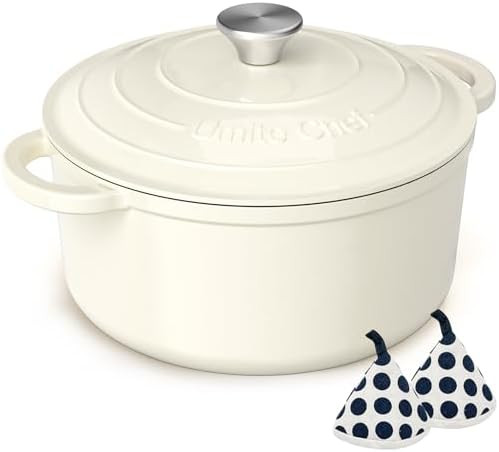 Enameled Cast Iron Dutch Oven - Umite Chef 5QT Pot with Lid & Cotton Potholders - Heavy-Duty Cook... | Amazon (US)