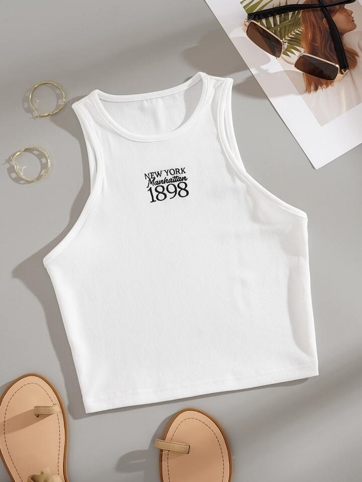 SHEIN EZwear Tank Top mit Buchstaben Grafik, Rippenstrick | SHEIN