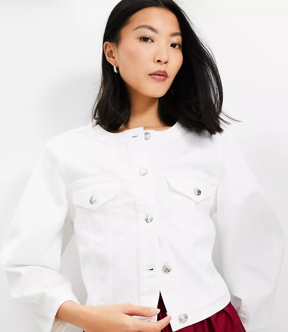 Balloon Sleeve Denim Jacket in White | LOFT