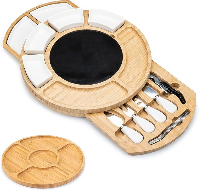SMIRLY Bamboo Cheese Board and Knife Set: Round Charcuterie Board Set, Wood Cheese Boards, Charcu... | Amazon (US)