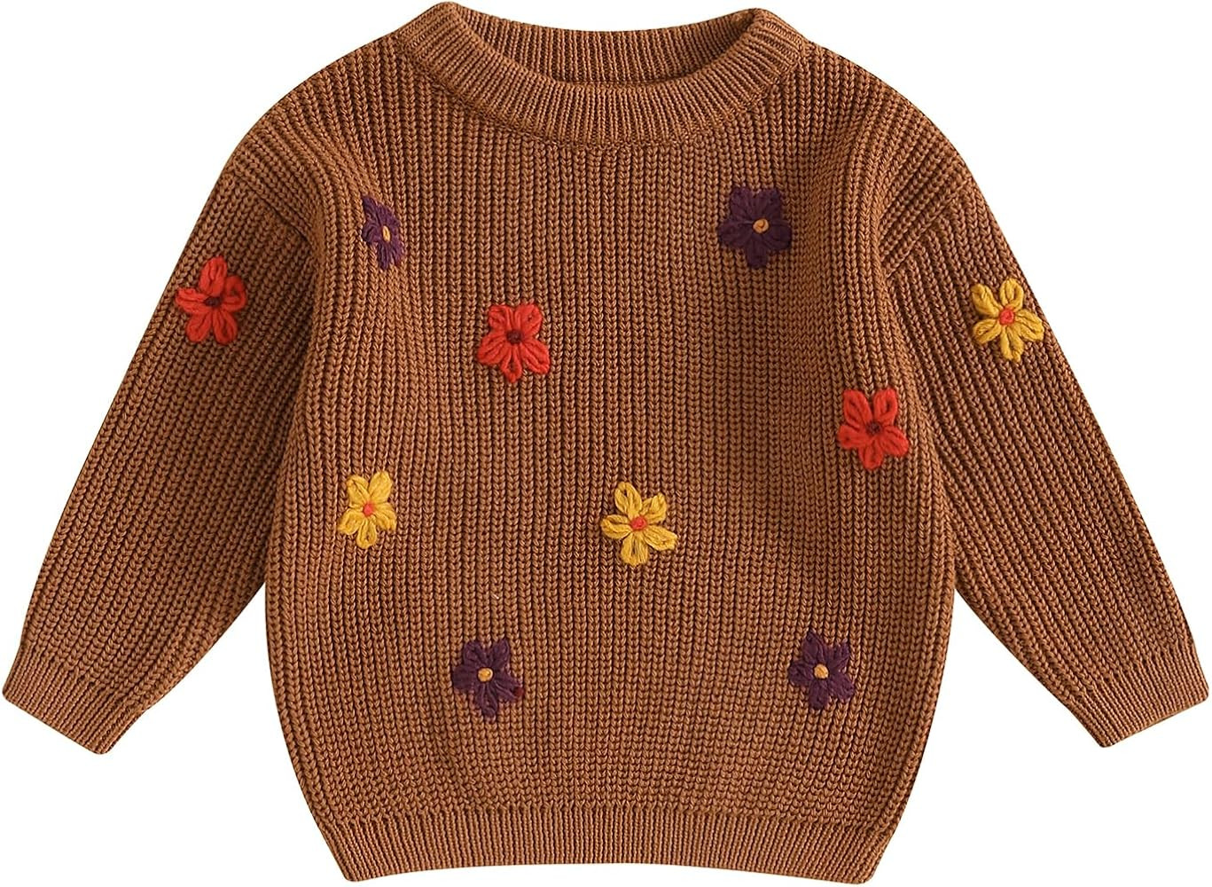 Baby Girl Boy Toddler Knit Sweater Cute Flower Round Neck Long Sleeve Pullover Oversized Sweatshi... | Amazon (US)