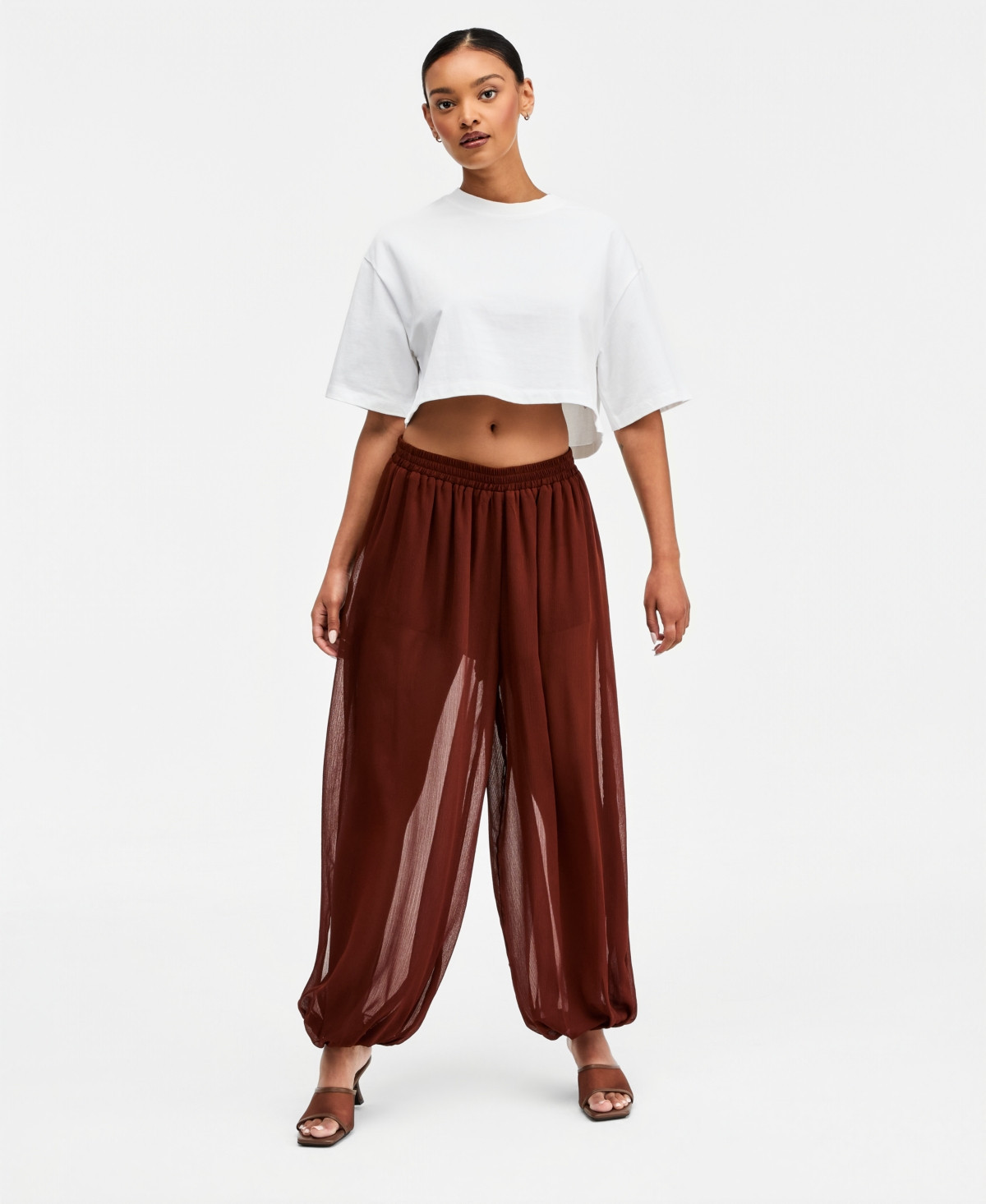 Bar Iii Women's High-Rise Sheer Balloon Pants, Macy's Exclusive - Warm Sienna | Macy's