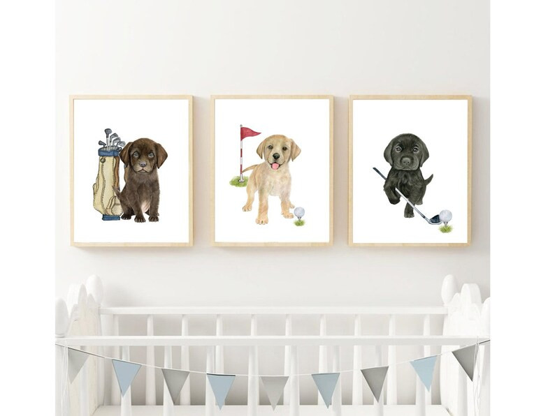 Puppy Playing Golf Prints, Set of 3 Golf Theme Nursery Wall Art, Baby Boy Nursery Decor, Golf Nur... | Etsy (US)
