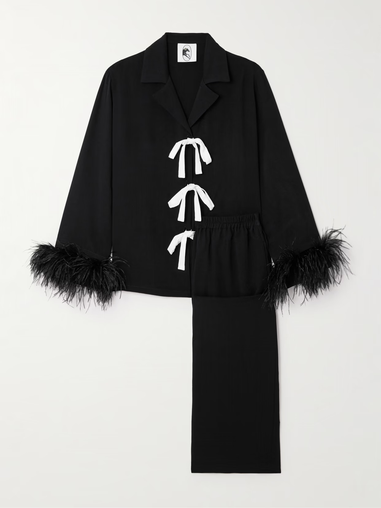 Sleeper - Party Feather-trimmed Twill Pajama Set - Black | NET-A-PORTER (US)