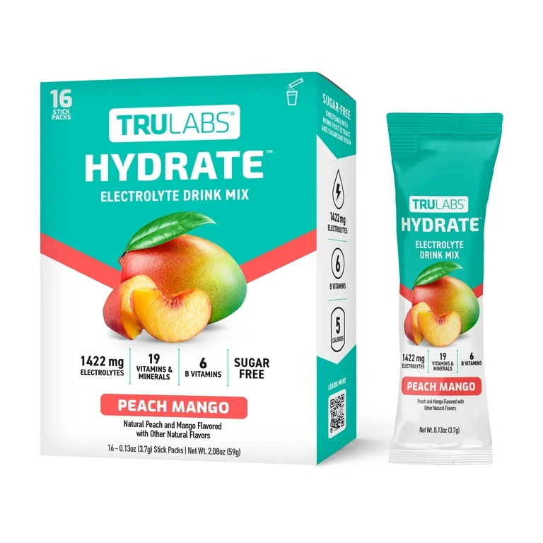 TruLabs Hydrate Powders Peach Mango, Electrolyte Drink Mix, 16 Stick Packets | Walmart (US)
