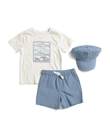 Toddler Boys 2pc Embroidered Fish Tee With Hybrid Shorts And Hat Set | TJ Maxx