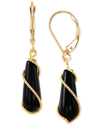 Onyx Wire-Wrap Leverback Drop Earrings in 10k Gold - Macy's | Macy's