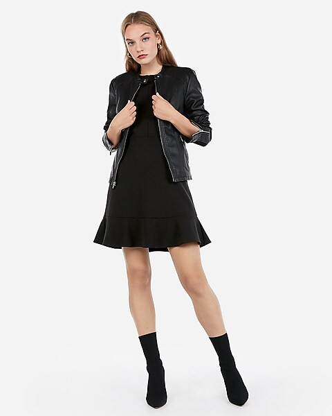 vegan leather double peplum jacket | Express