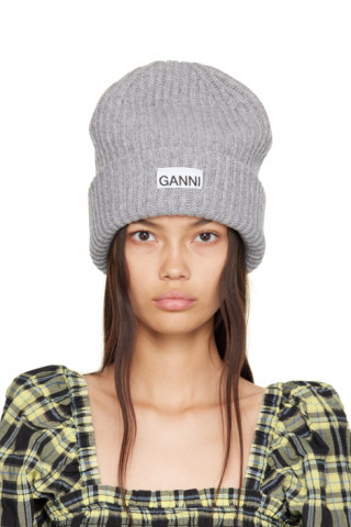 GANNI - Gray Recycled Wool Beanie | SSENSE